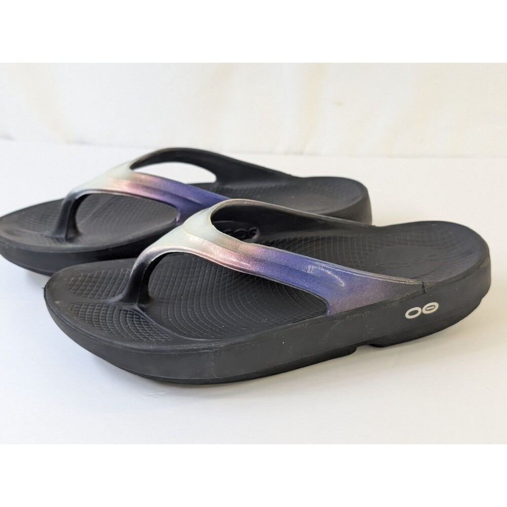 Oofos Womens OOlala Luxe Recov Flip Flop Sandals Size 6 Midnight Spectre